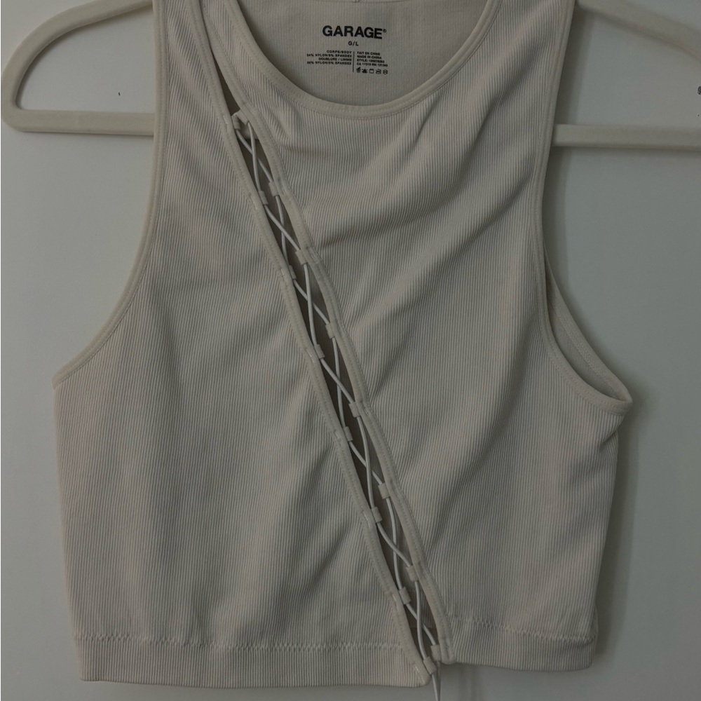 Garage Cream Lace-Up Crop Top